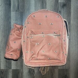 Pink Gingham Backpack with Floral Pattern